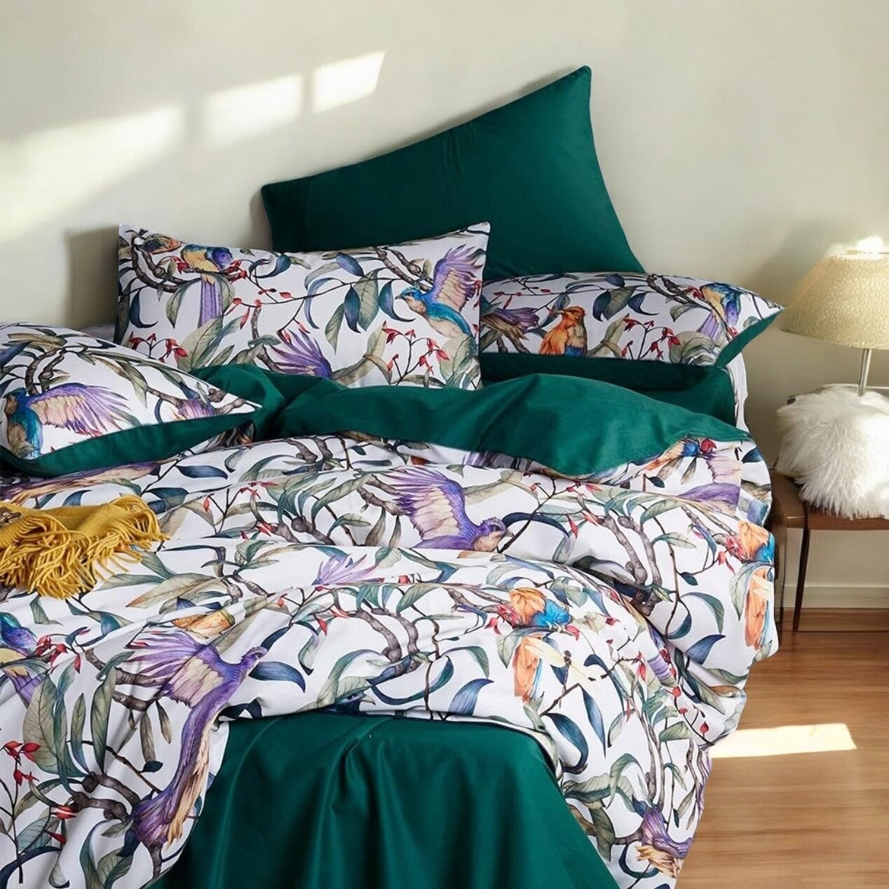 NEW Anthropologie Multicolor Botanical Boho Queen Bedding Duvet Sham Case Set