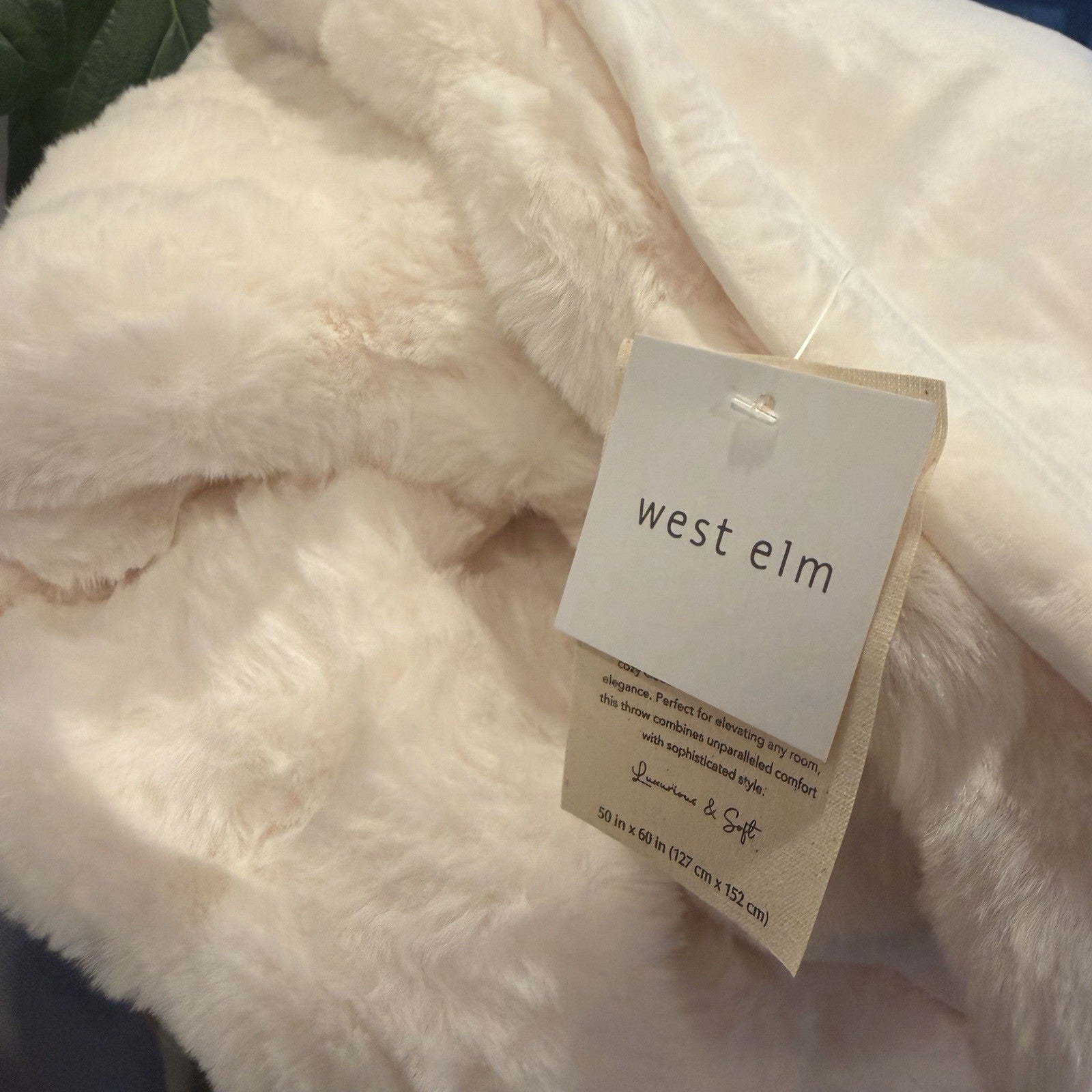 NEW West Elm Boho Ivory Faux Rabbit Fur Plush Throw Blanket Bedding - 50" x 60"
