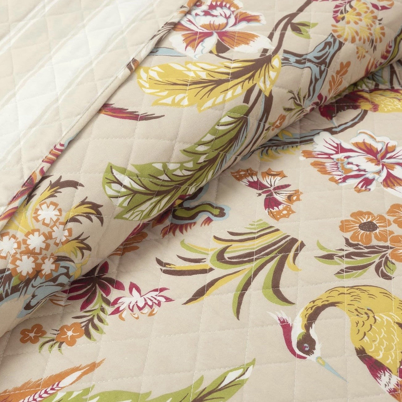 NEW Anthropologie Queen / King Cotton Boho Bird Quilt Bedspread Bedding Sham Set