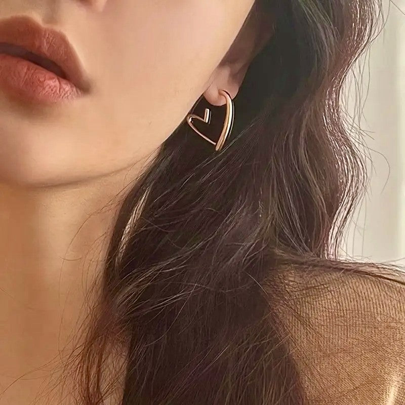 NEW Free People Large Gold Plated Boho Heart Abstract Hoop Earrings Jewelry
