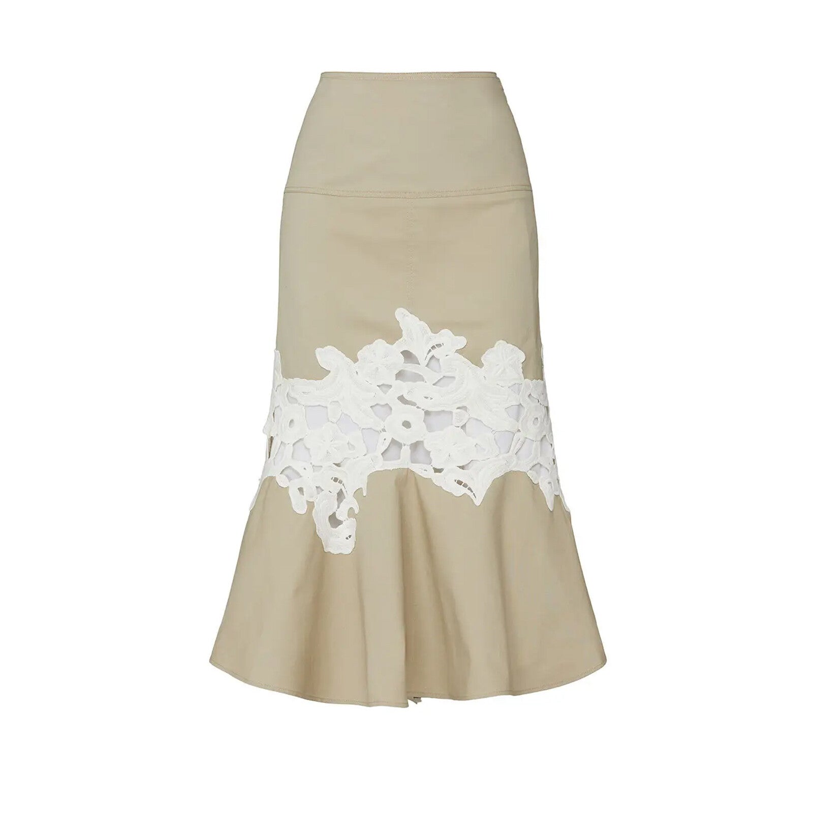 Derek Lam Khaki Floral Lace Khaki Applique Skirt - Size Medium / 8 | Retail $340