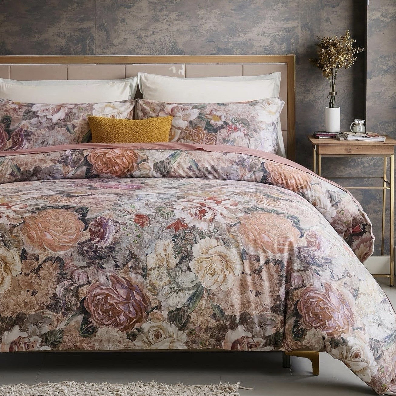 NEW Anthro Pink Floral Multicolor Queen / King Cotton Bedding Duvet & Sham Set