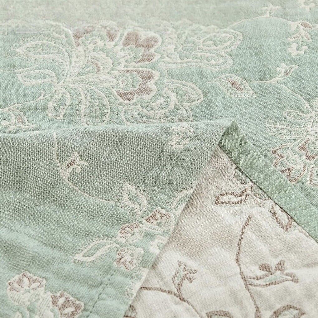 NEW Anthropologie Boho Floral Muslin Green Reversible Throw Blanket - 60" x 80"
