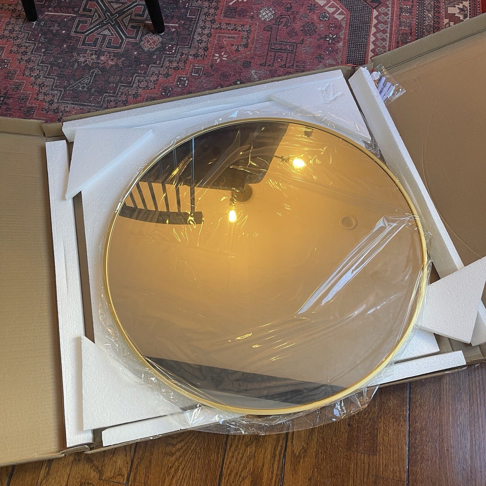 NEW West Elm Gold Circle Round Metal Framed Boho Wall Entry Mirror - 30" x 30"