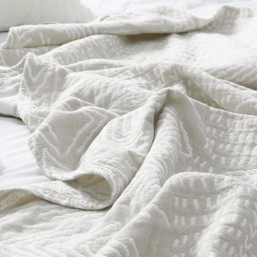 New Anthropologie Boho Knit Abstract Throw Blanket Bedspread Quilt - 80" x 60"