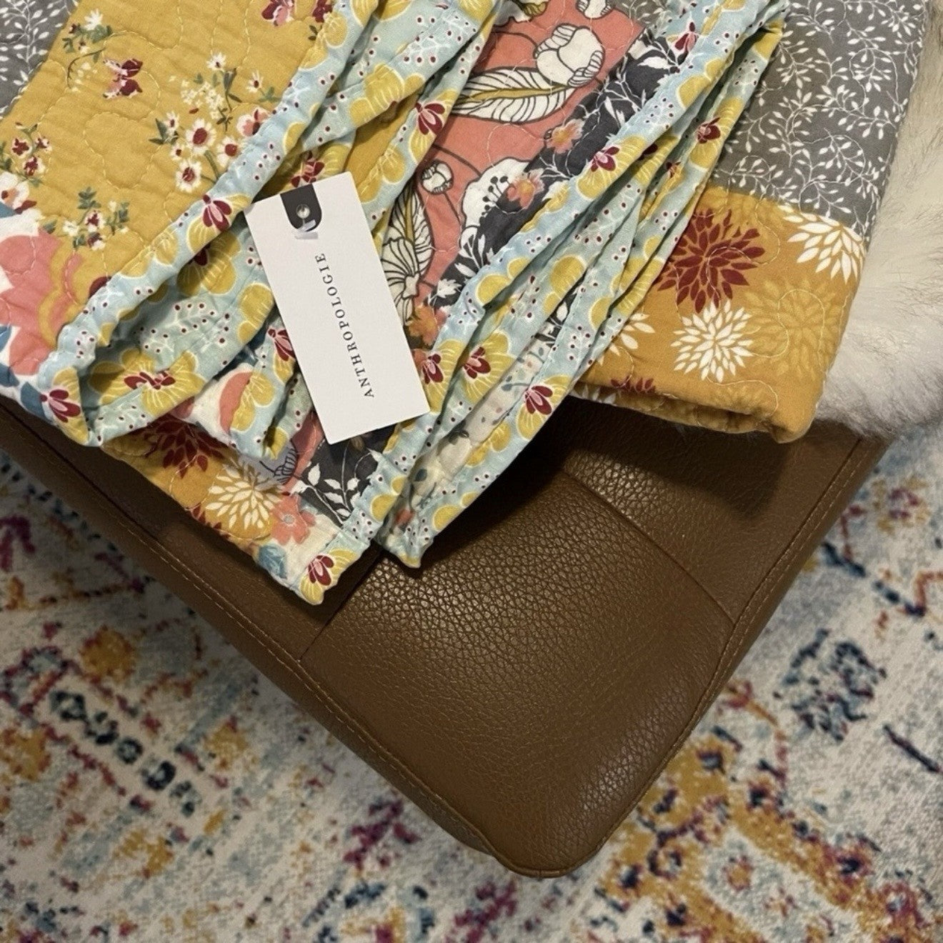 NEW Anthro Patchwork Floral Reversible Boho Queen King Bedding Quilt & Sham Set