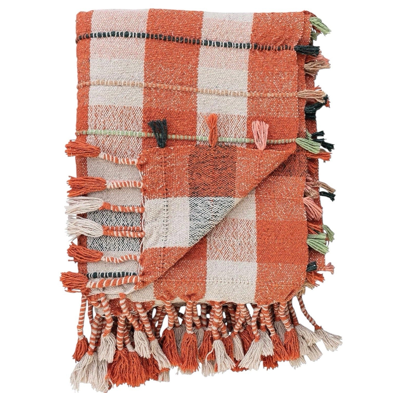 NEW Anthropologie Braided Cotton Boho Tassel Fringe Throw Blanket - 50" x 60"