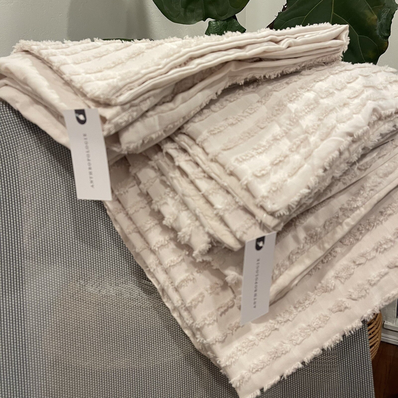 NEW West Elm Beige Boho Queen Size Tufted Fringe Bedding Duvet & Sham Set