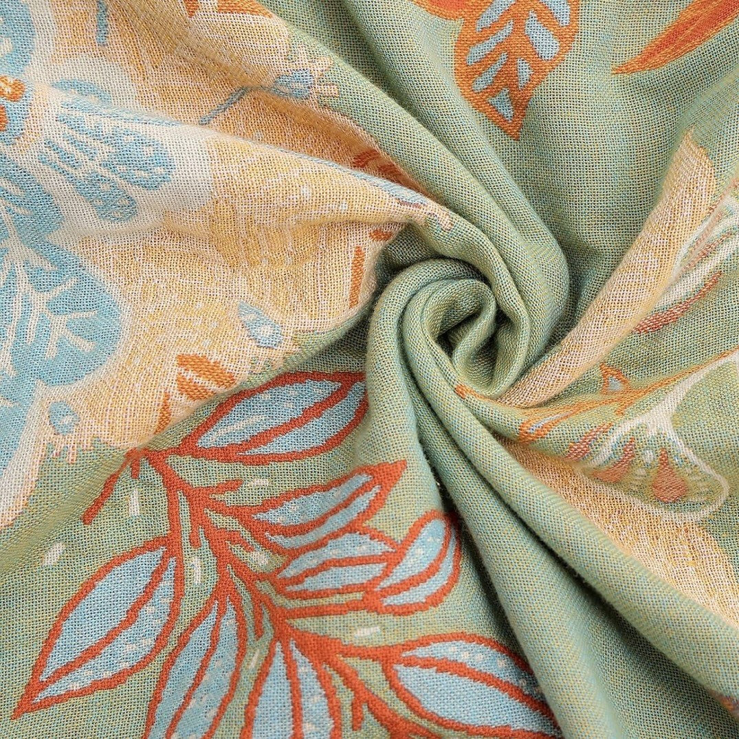 NEW XL Coral & Green Reversible Boho Fringe Blanket Bedspread Quilt - 80" x 90"