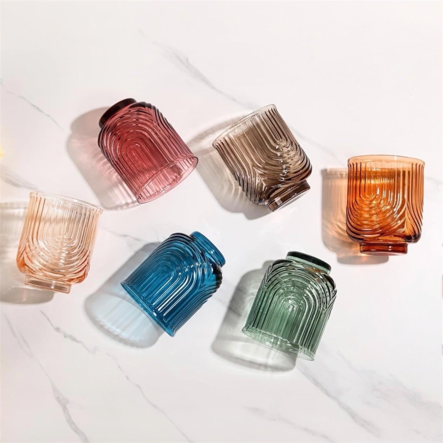 NEW West Elm (Set of 6) Colorful Stemless Wine Water Glasses Drinkware Bar Cups