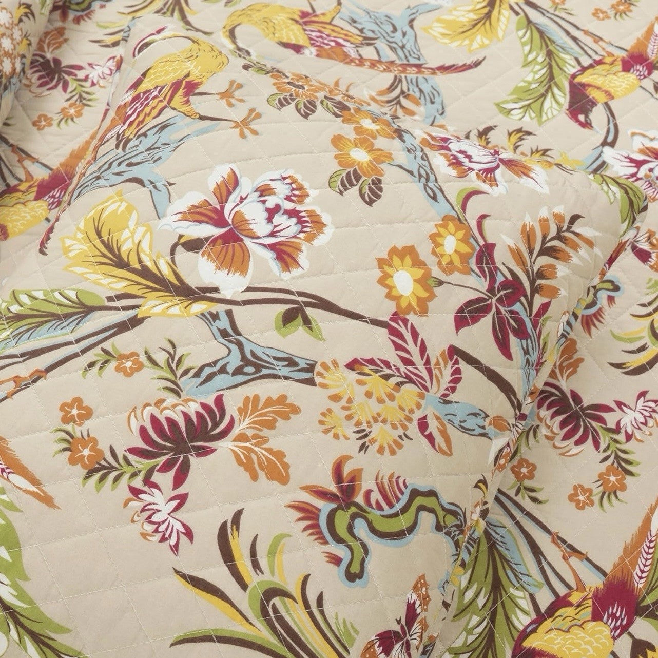 NEW Anthropologie Queen / King Cotton Boho Bird Quilt Bedspread Bedding Sham Set