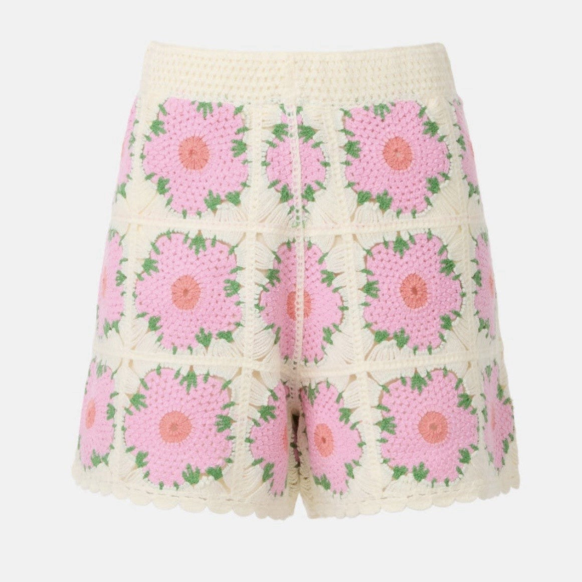 CeCe Crochet Pink & White Flower Matching Boho Tank Top & Short Set - Size Large