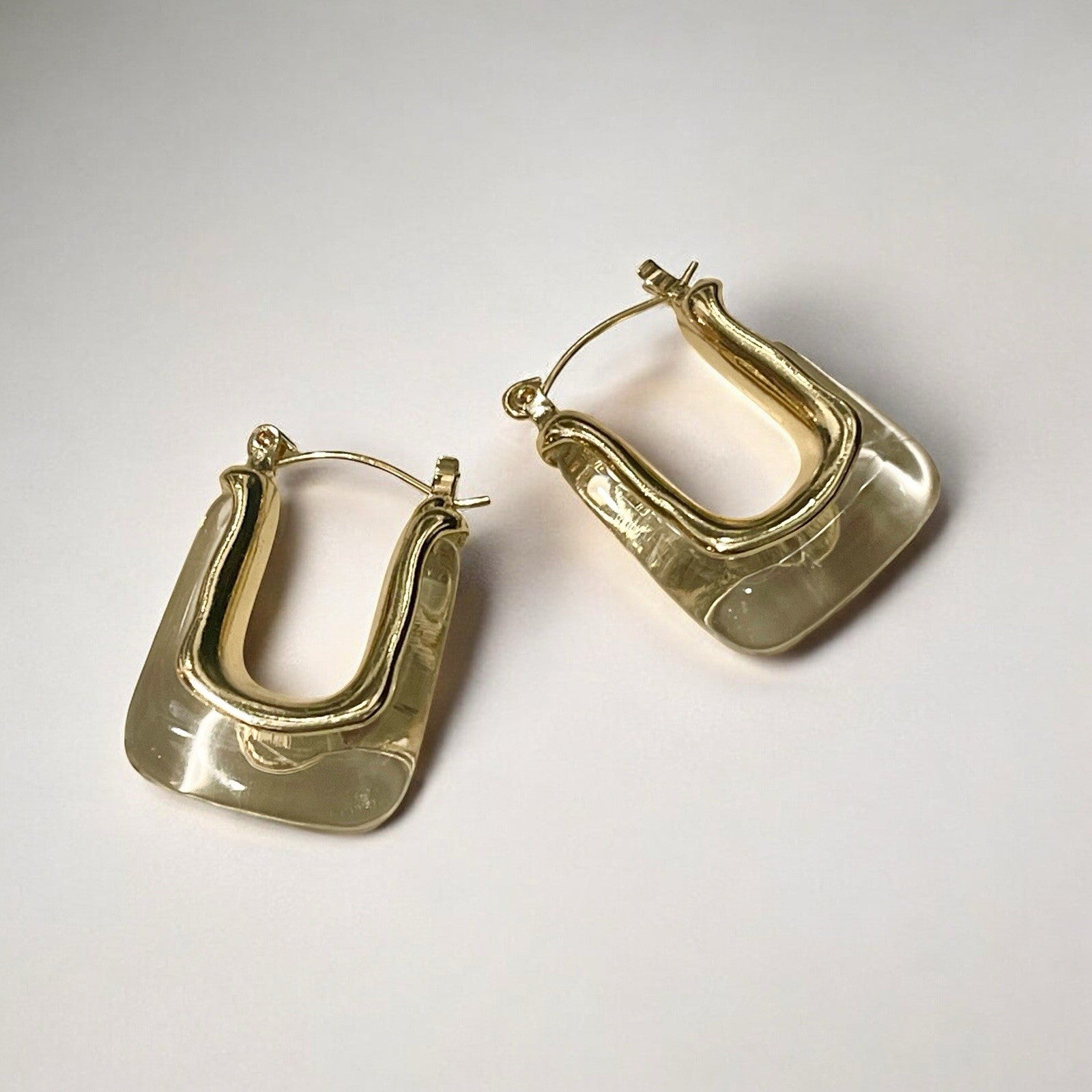 NEW Anthropologie Clear Resin & Gold Plated Chunky Hoop Dangle Earrings Jewelry