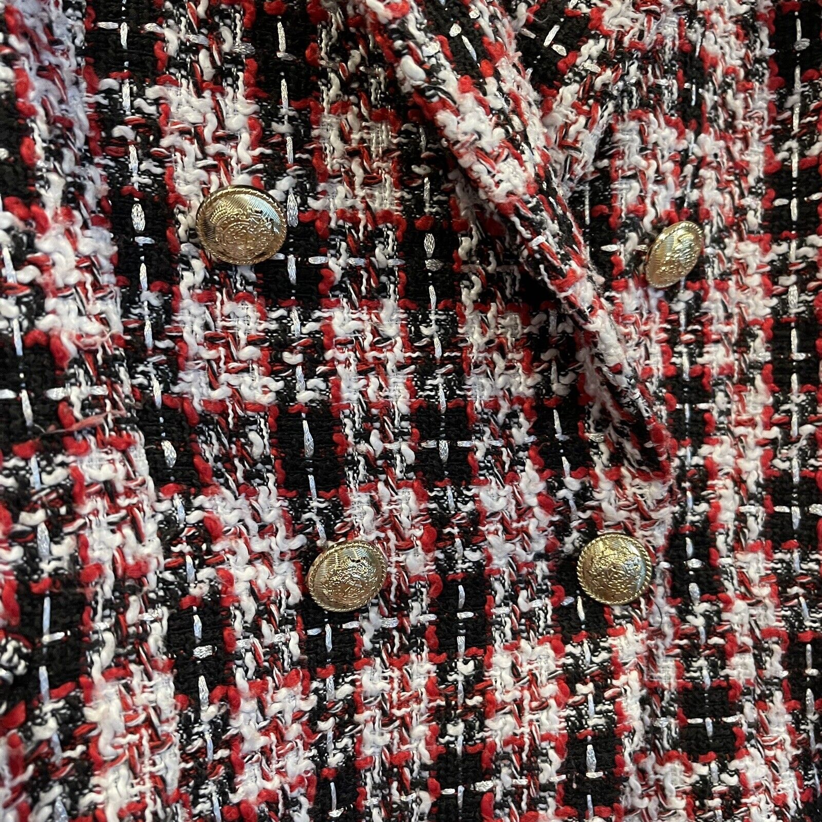 Free People / Lioness Red & Gold Tartan Palermo Blazer Jacket Coat - Size Large