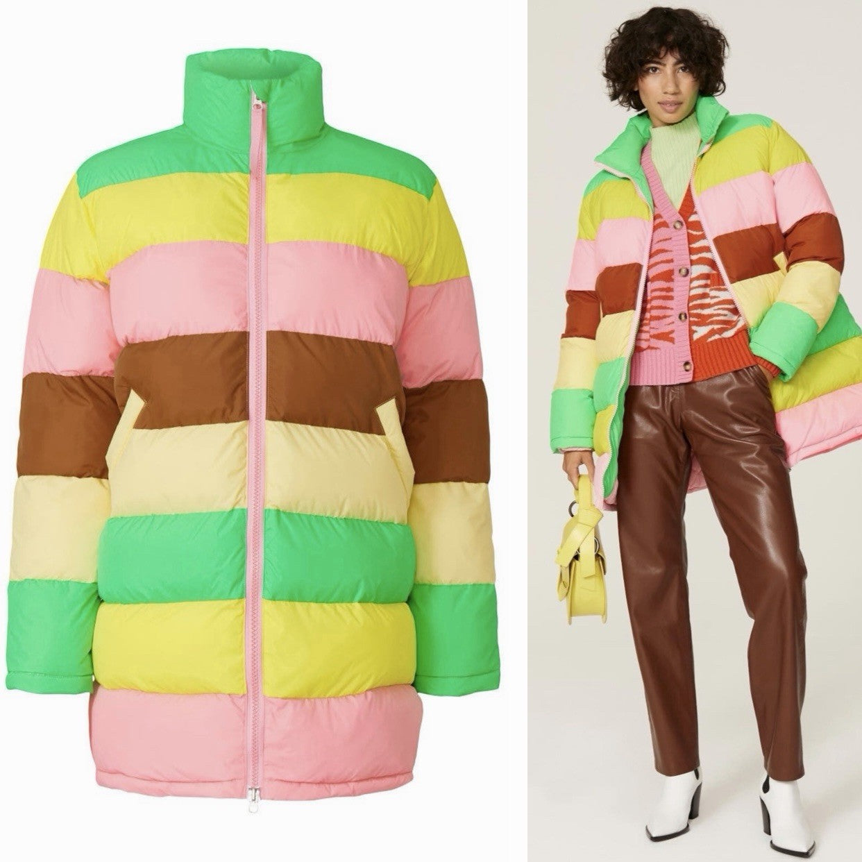 Rachel Antonoff Terry Rainbow Colorblock Puffer Coat Ski Jacket - Size Medium