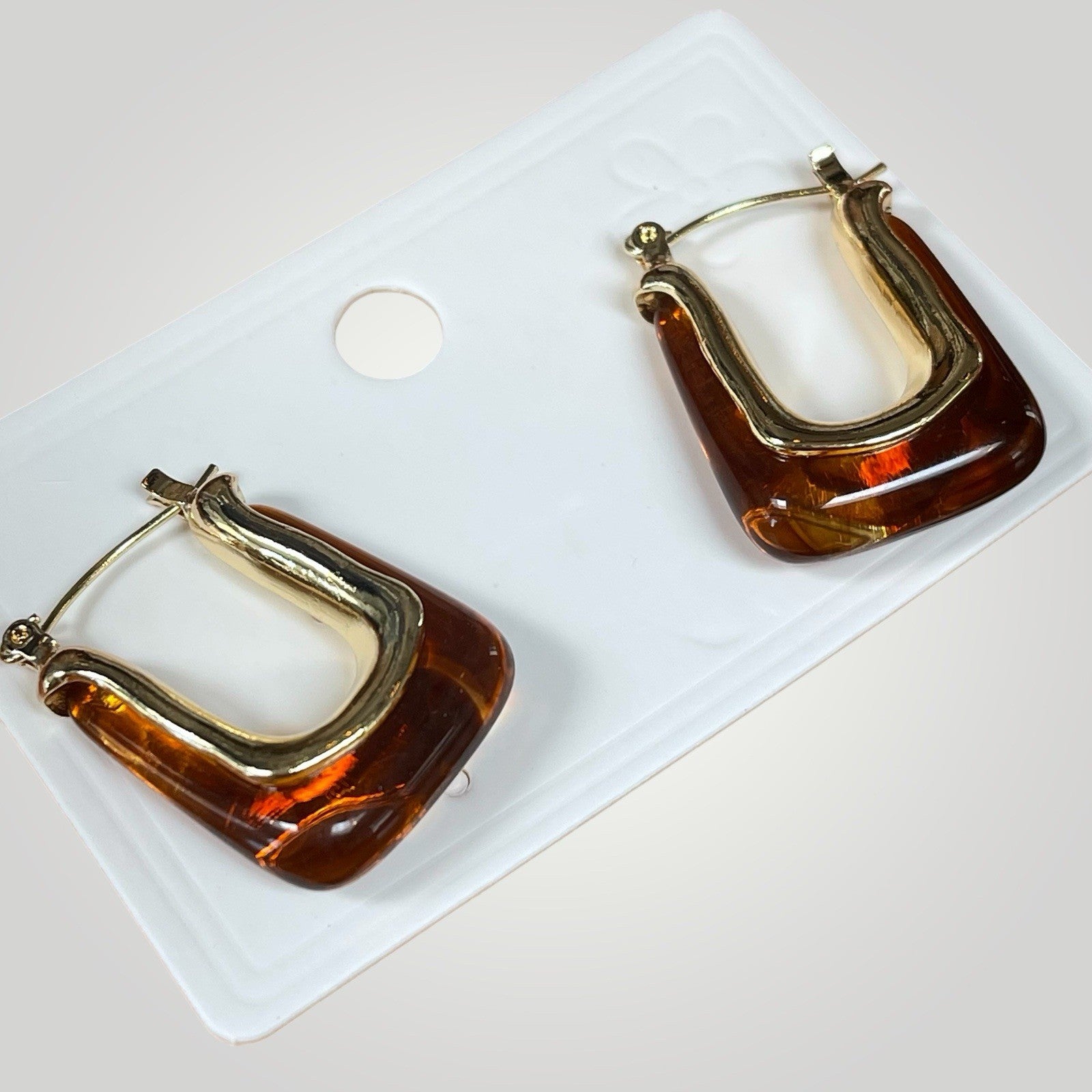 NEW Anthropologie Brown Resin & Gold Plated Chunky Hoop Dangle Earrings Jewelry