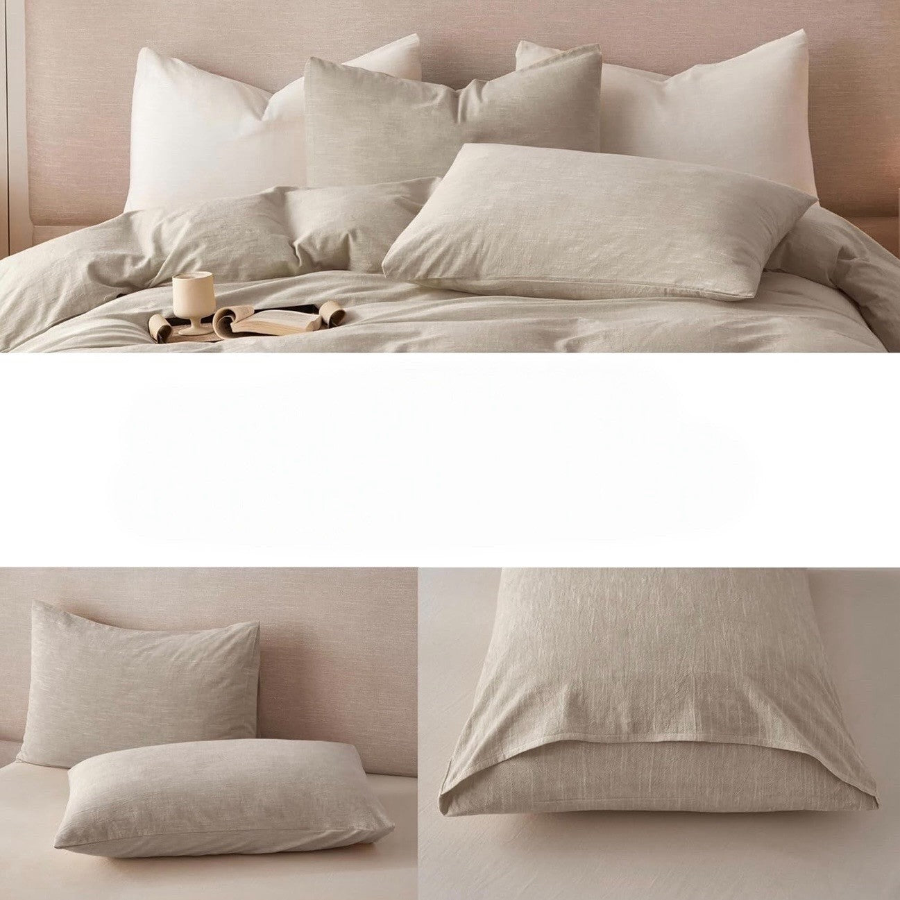 NEW West Elm Beige Linen Cotton Luxury Queen / King Bedding Duvet & Sham Set