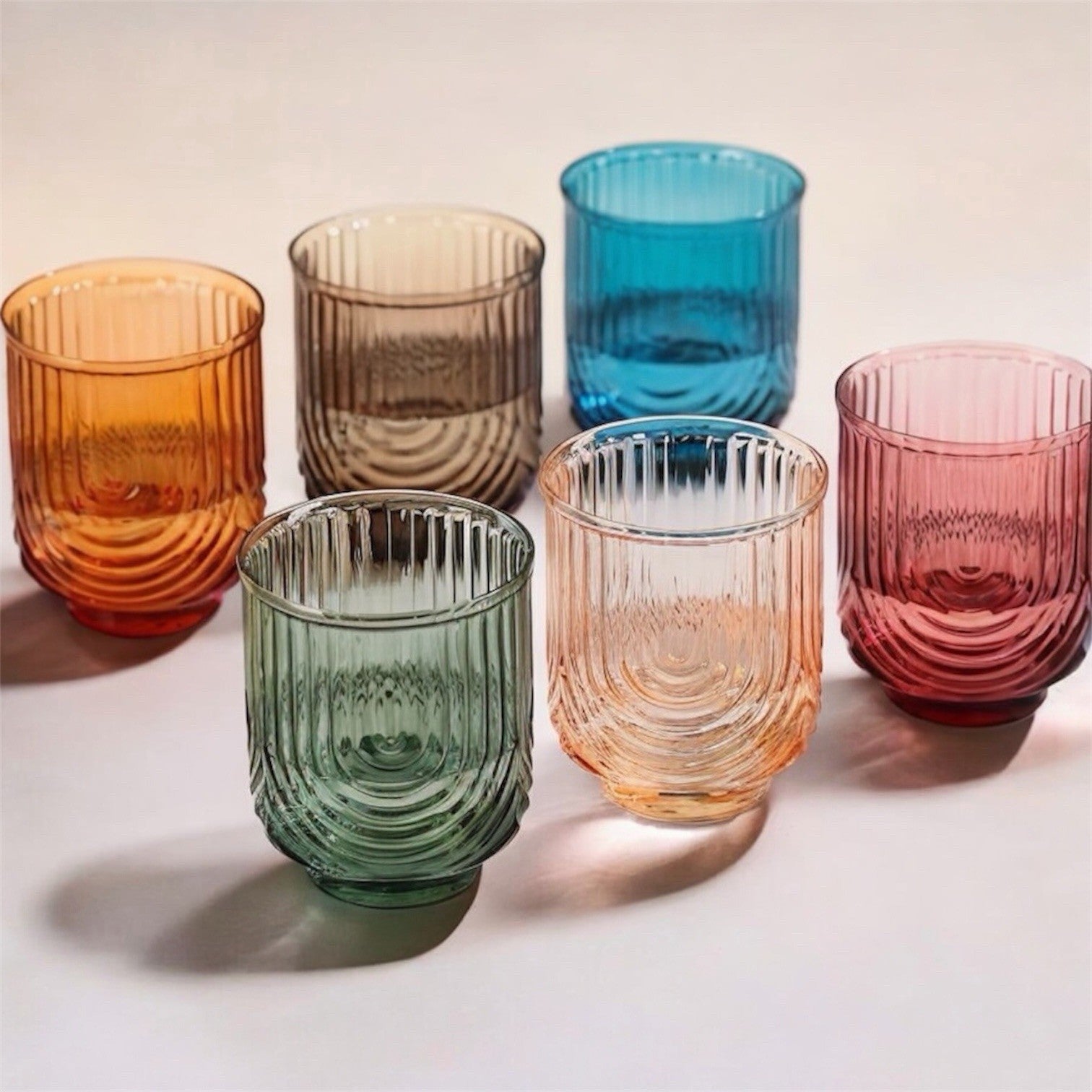 NEW West Elm (Set of 6) Colorful Stemless Wine Water Glasses Drinkware Bar Cups