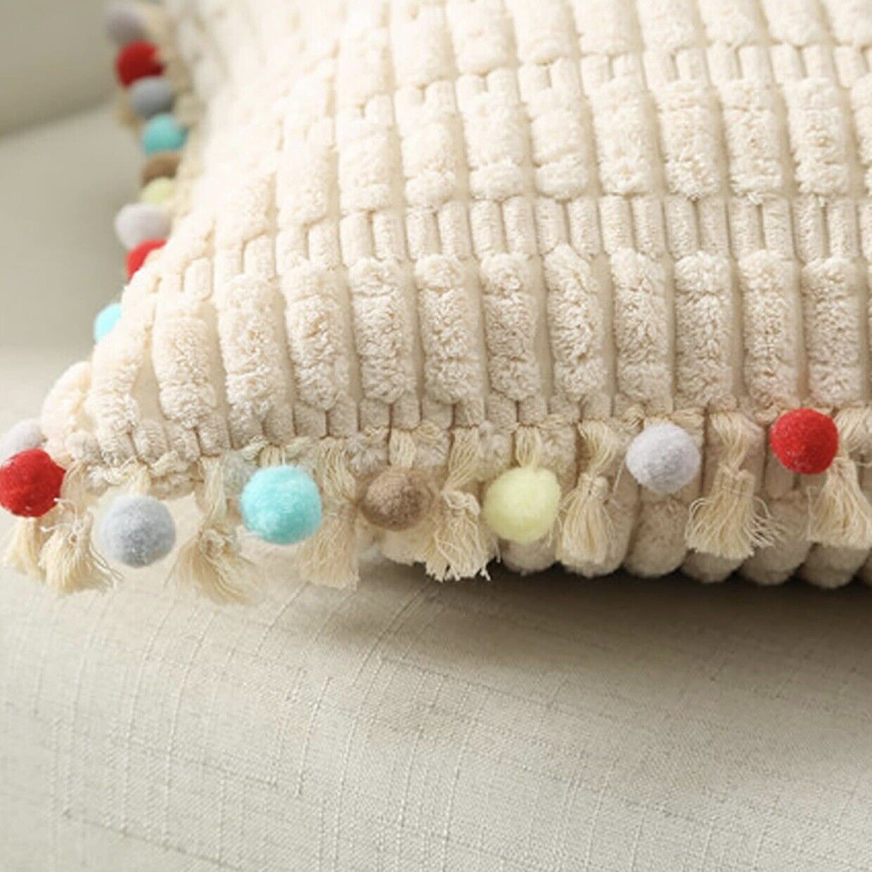 NEW Anthropologie (Set 2) Boho Tassel Pom Pom Throw Pillow Case Sham 24" x 24"