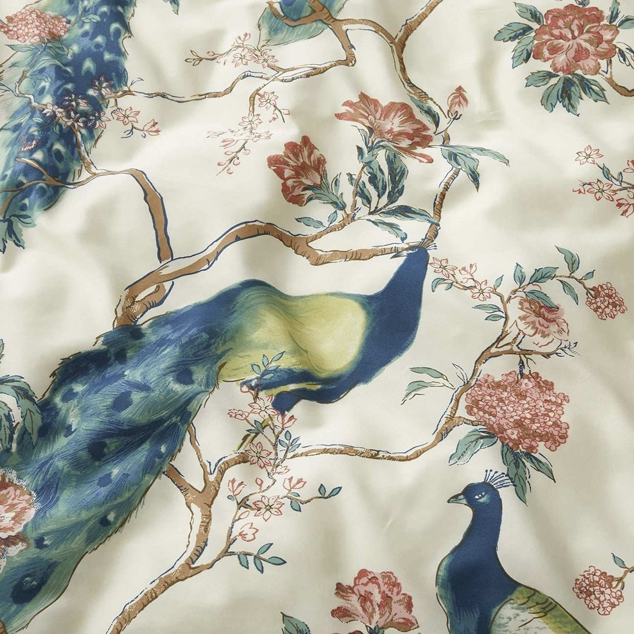 NEW Anthropologie Peacock Print Cotton Boho King Floral Bedding Duvet & Sham Set