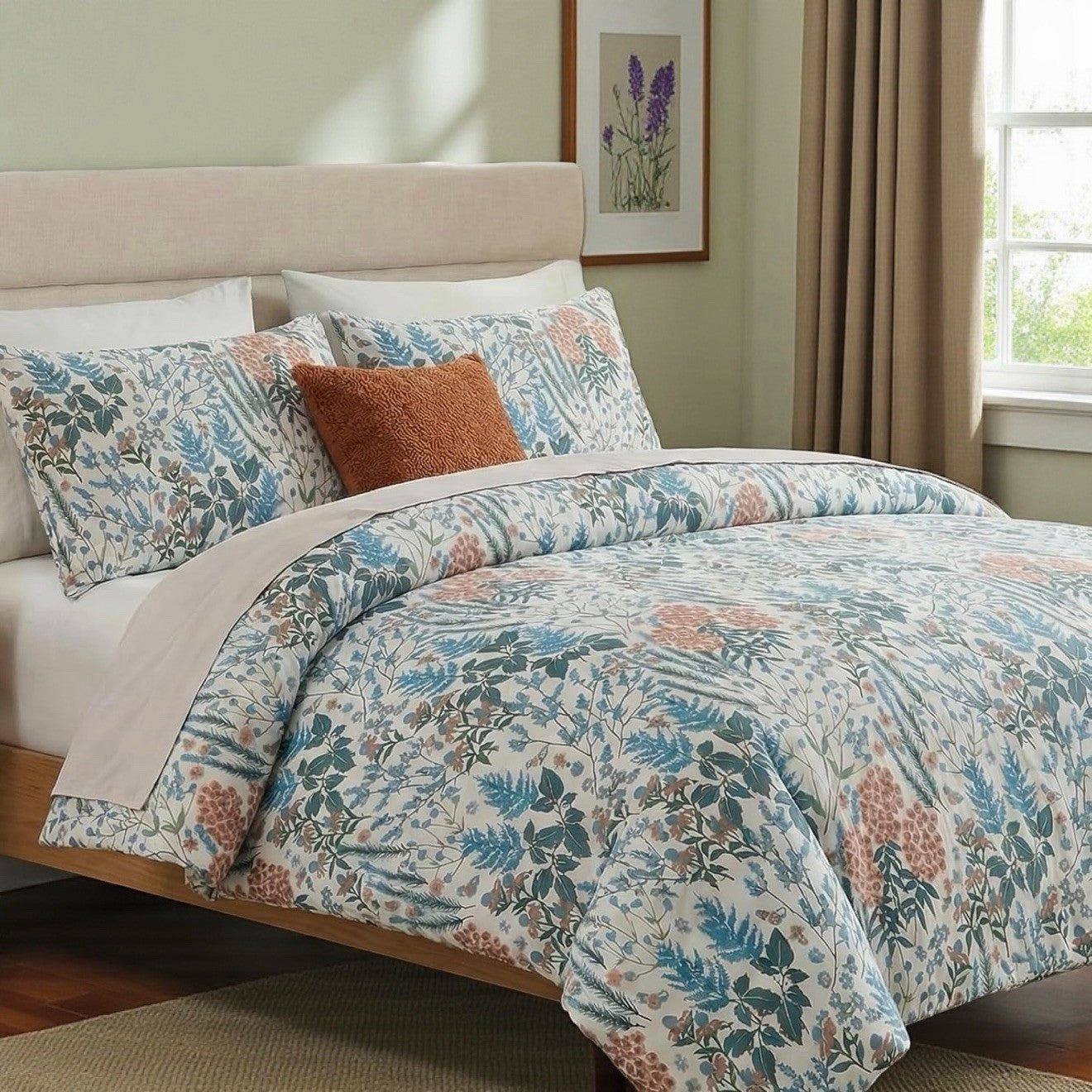 NEW Anthro Multicolor Floral Cotton Boho Queen / King Bedding Duvet & Sham Set