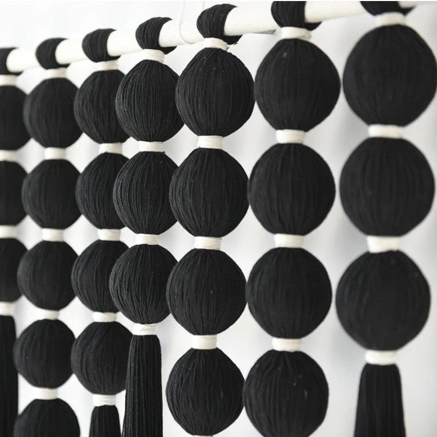 NEW Anthropologie XL Boho Black & White Tassel Tapestry Woven Wall Hanging - 40"