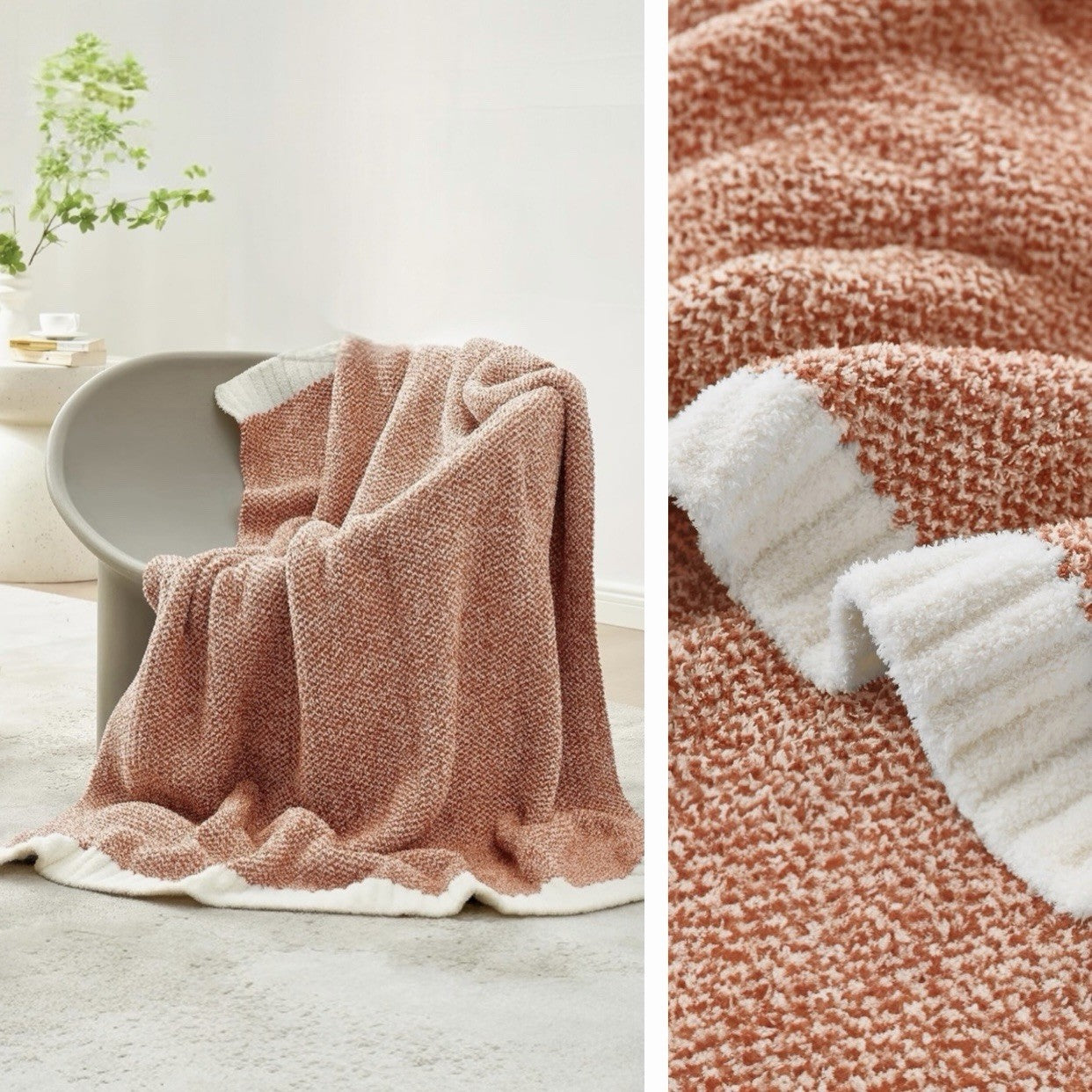 NEW Anthro Red Orange Ultra Soft Boho Chunky Knit Throw Blanket Bedding 50 x 60