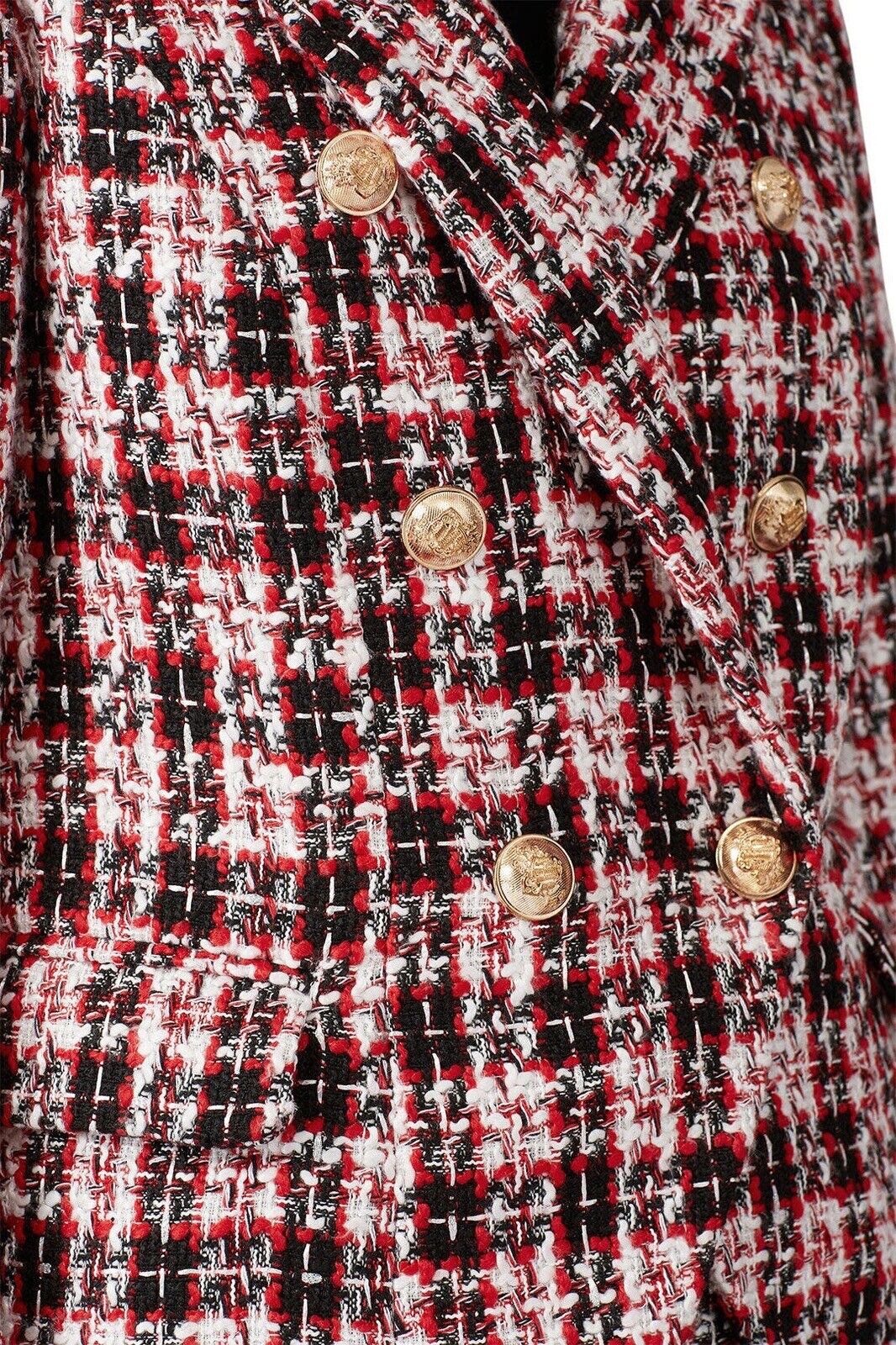 Free People / Lioness Red & Gold Tartan Palermo Blazer Jacket Coat - Size Large