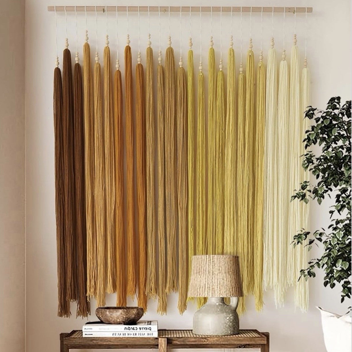NEW Anthropologie XL Yellow Boho Tapestry Macrame Dyed Yarn Wall Hanging 40 x 45
