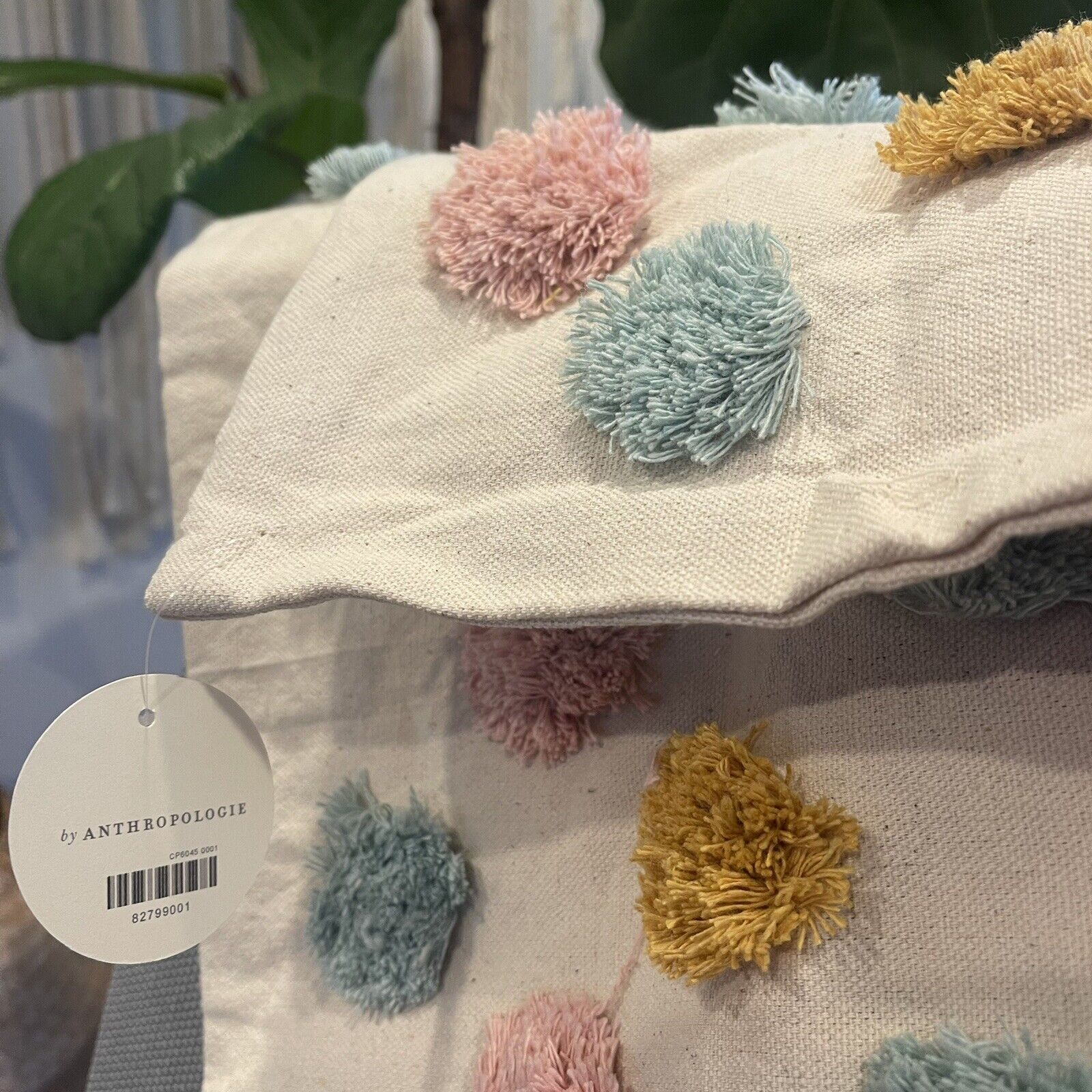 NEW Anthropologie (Set 2) Boho Tassel Pom Pom Throw Pillow Case Sham 18" x 18"