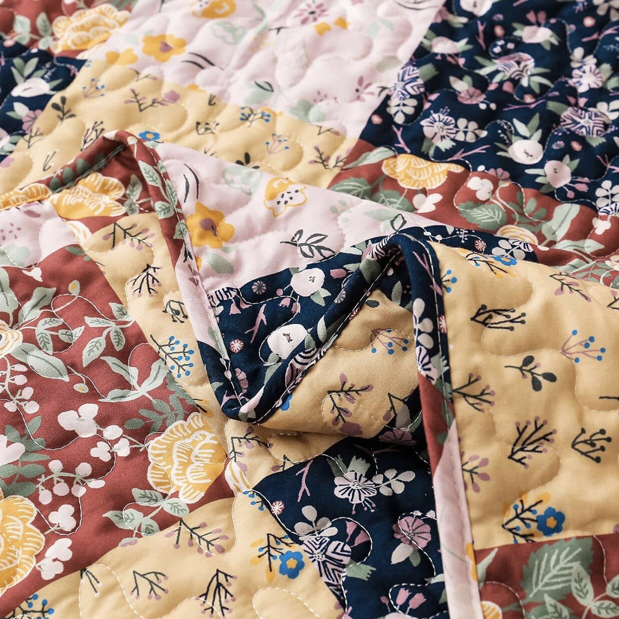 NEW Anthro Boho Multicolor Floral Throw Blanket Patchwork Quilt 50" x 60"