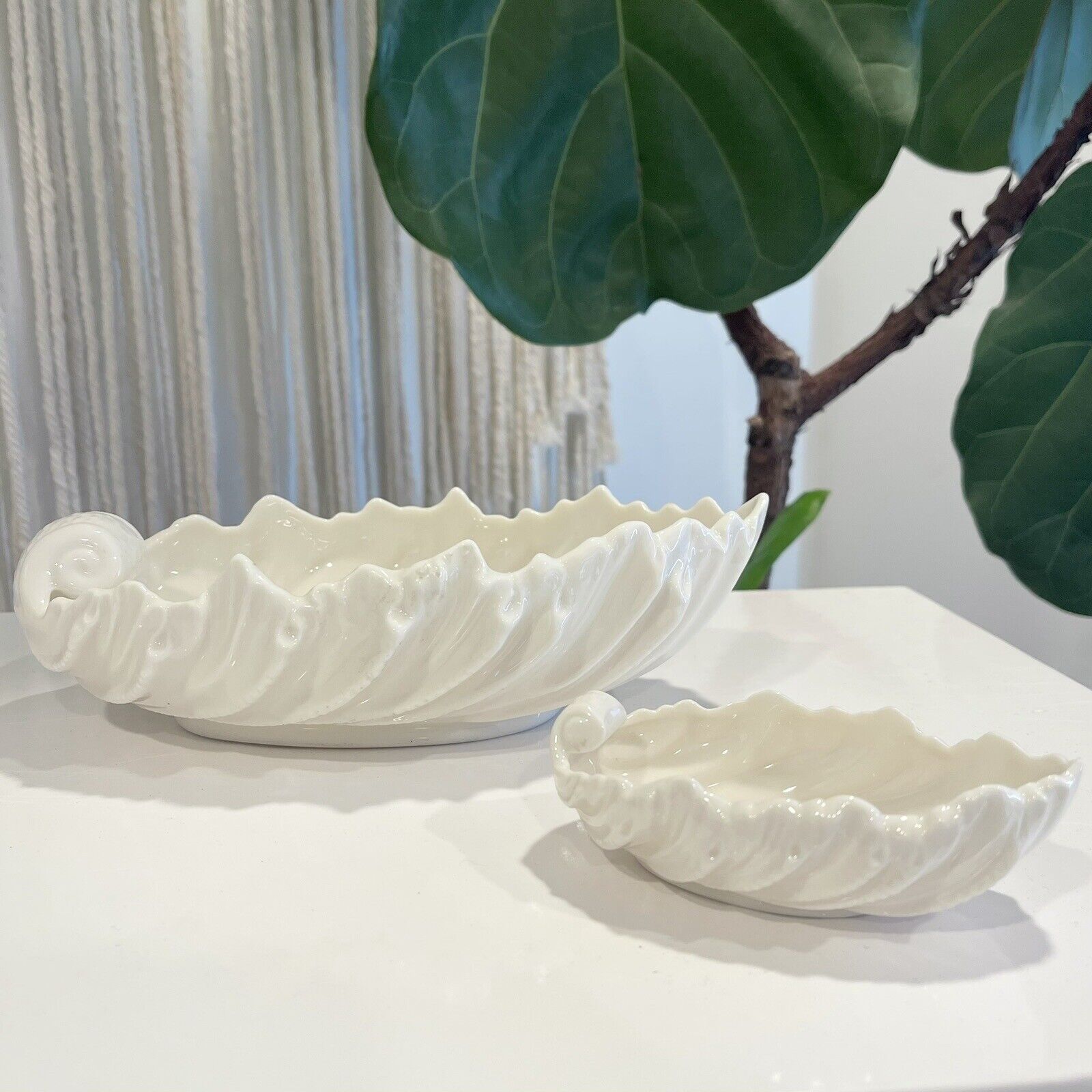 Vintage Lenox Acanthus Leaf Bowl Set / 2 Candy Dish Tray Porcelain Ceramic Bowls