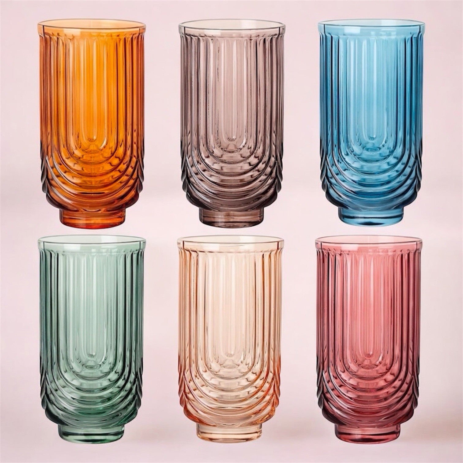 NEW West Elm (Set of 6) Colorful Stemless Wine Water Glasses Drinkware Bar Cups