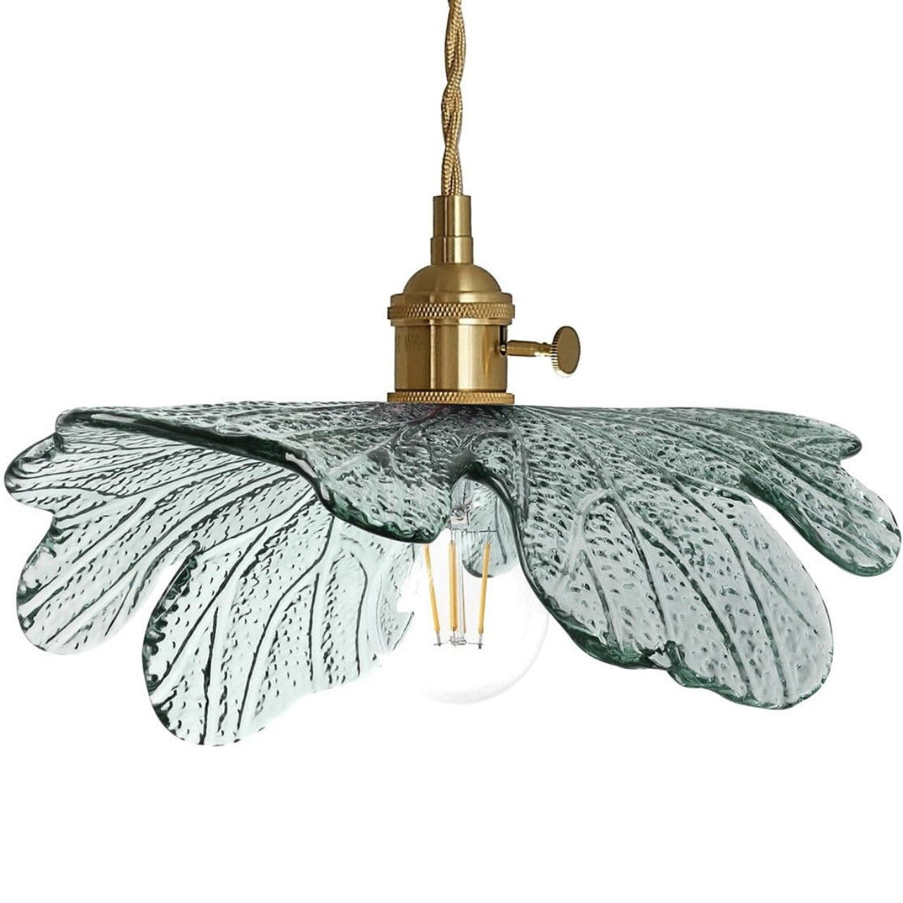 NEW Anthro Vintage Blue Glass Hanging Retro Gold Floral Pendant Light Fixture