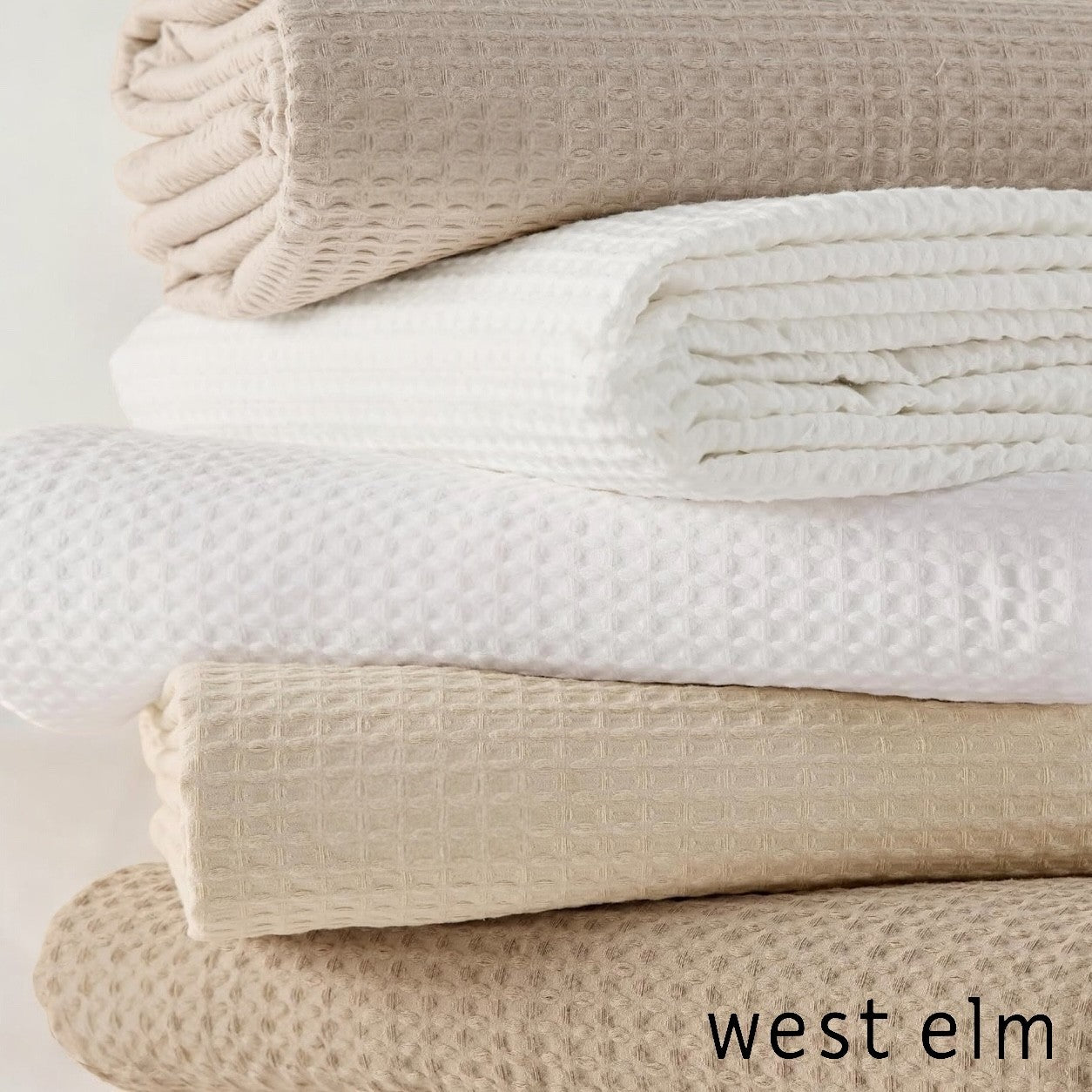 NEW West Elm Beige Waffle Weave Queen King 100% Cotton Bedding Duvet & Sham Set