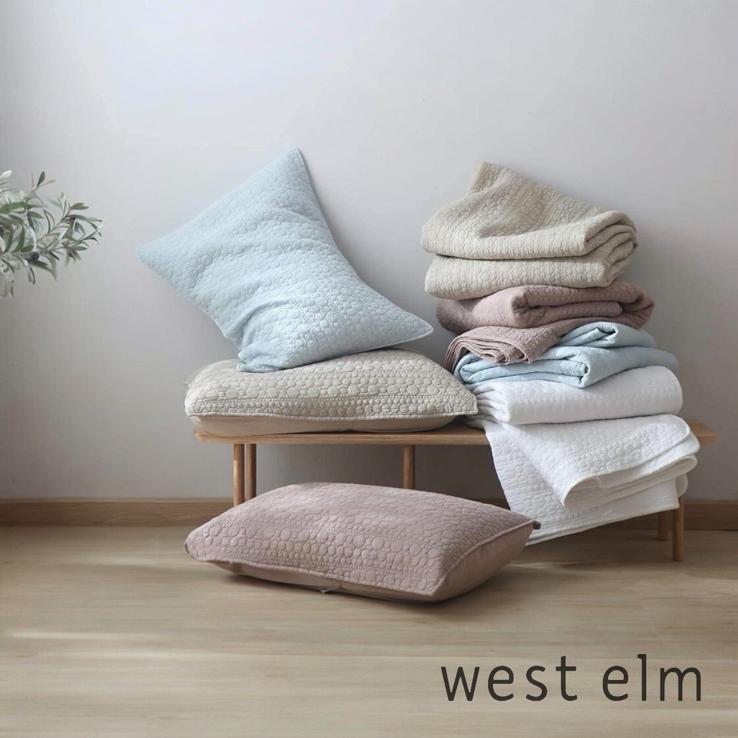 NEW West Elm Beige Stone Print Ultra Soft Queen King Bedding Bedspread Sham Set