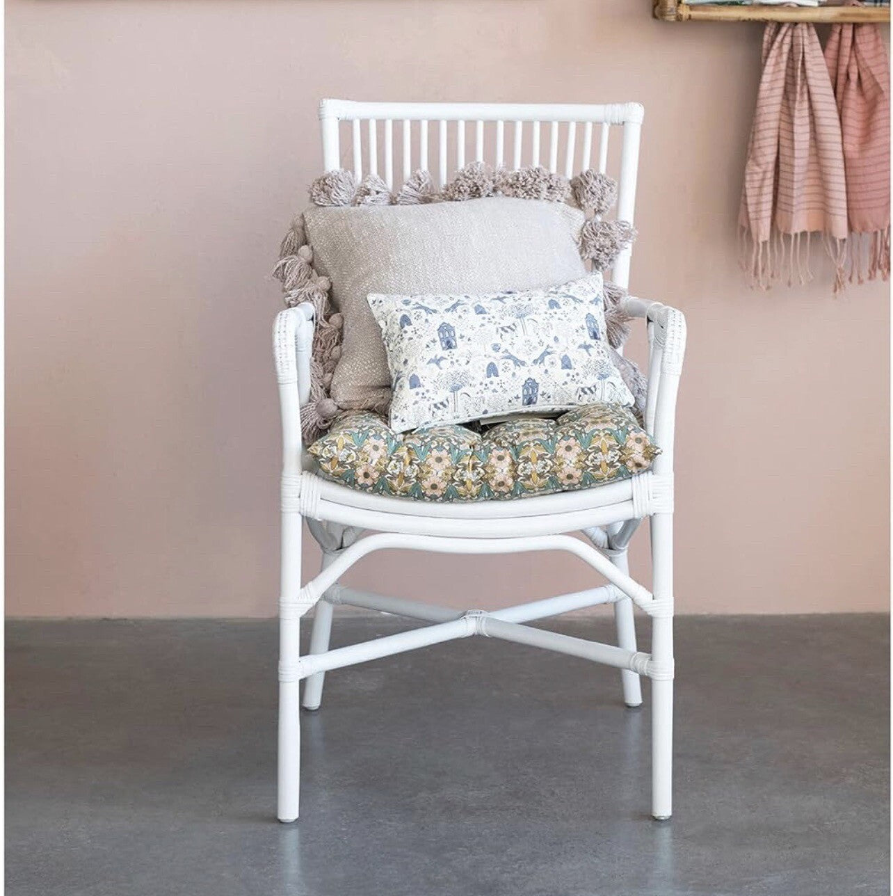 NEW Anthro Cream Boho Tassel Pom Pom Throw Pillow with Case Sham 18" x 18"