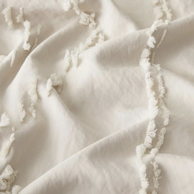 NEW Anthro Tassel Beige Boho King Tufted Fringe Bedding Duvet & Pillow Sham Set