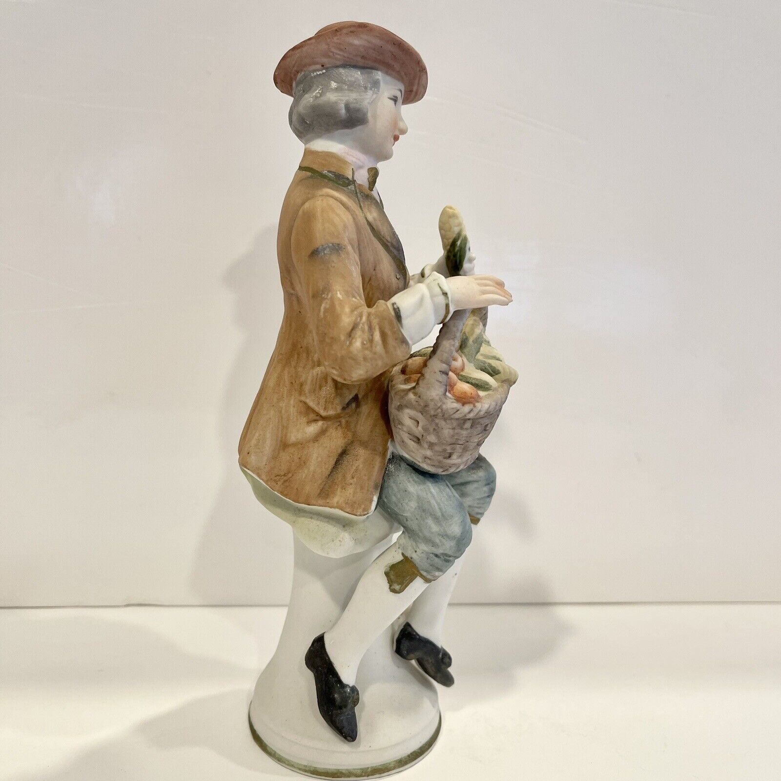 Vintage Man with Basket Figurine - Porcelain Statue / Andrea by Sadek