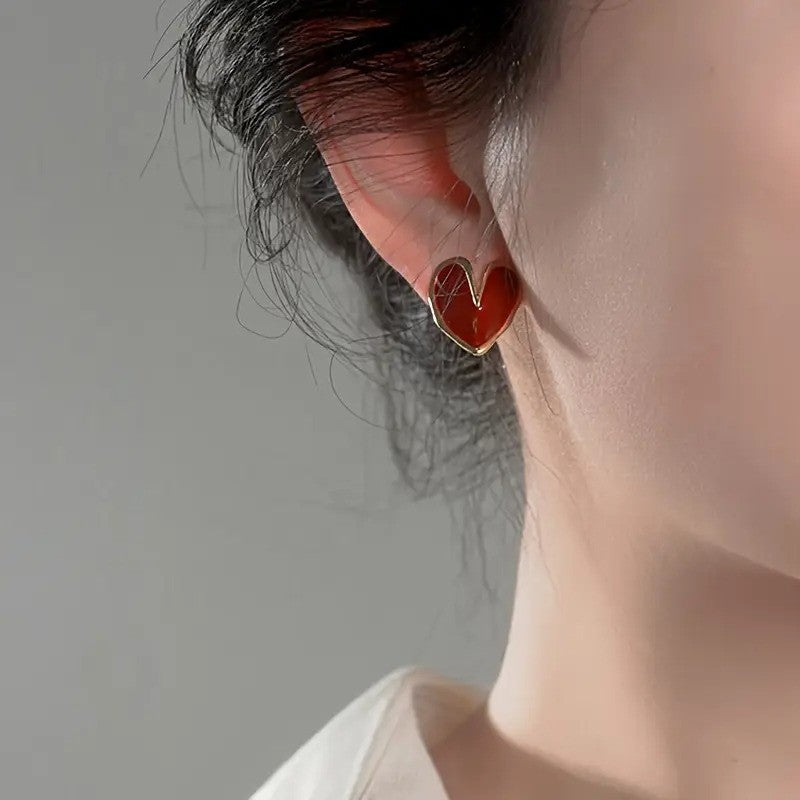 NEW Anthropologie White & Gold Plated Boho Heart Stud Abstract Earrings Jewelry