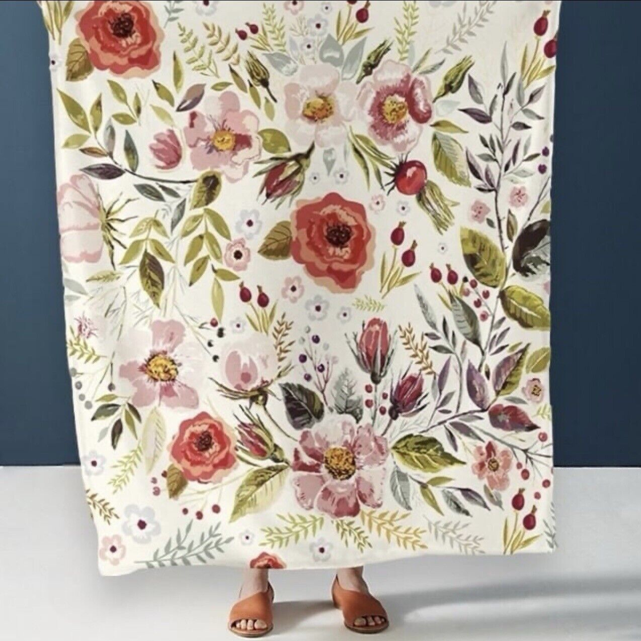 New Anthropologie Boho Floral Fleece Throw Blanket Bedspread Bedding - 80" x 60"