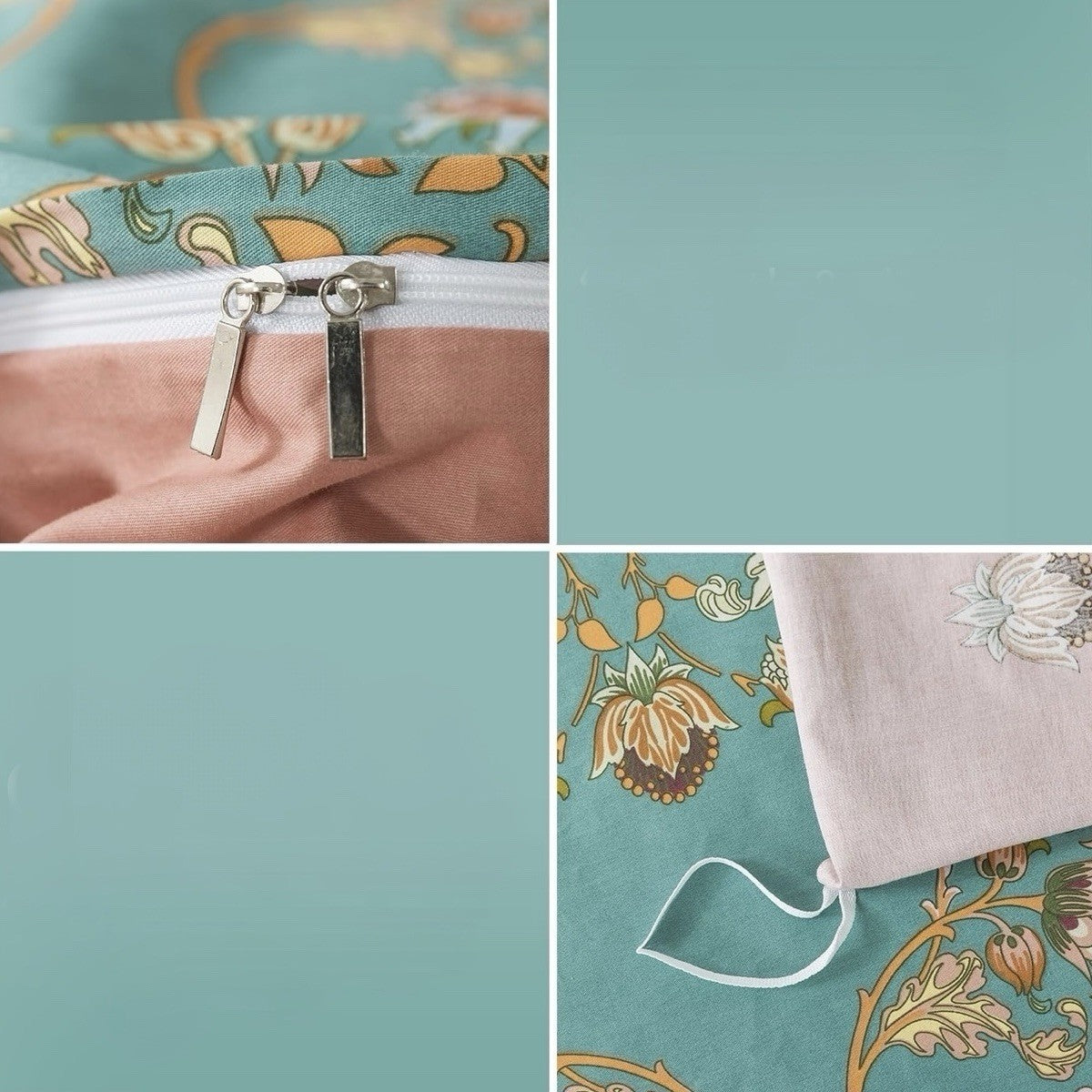 NEW Green Pink Reversible Floral King Size Boho Comforter Bedding Sham Case Set