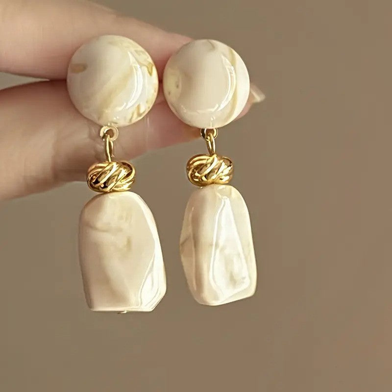NEW Anthropologie Brown Resin & Gold Plated Chunky Boho Dangle Earrings Jewelry