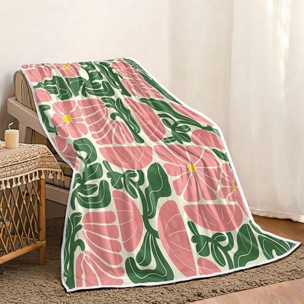 NEW Anthropologie Retro Floral Fleece Throw Blanket Bedspread Bedding 60" x 80"