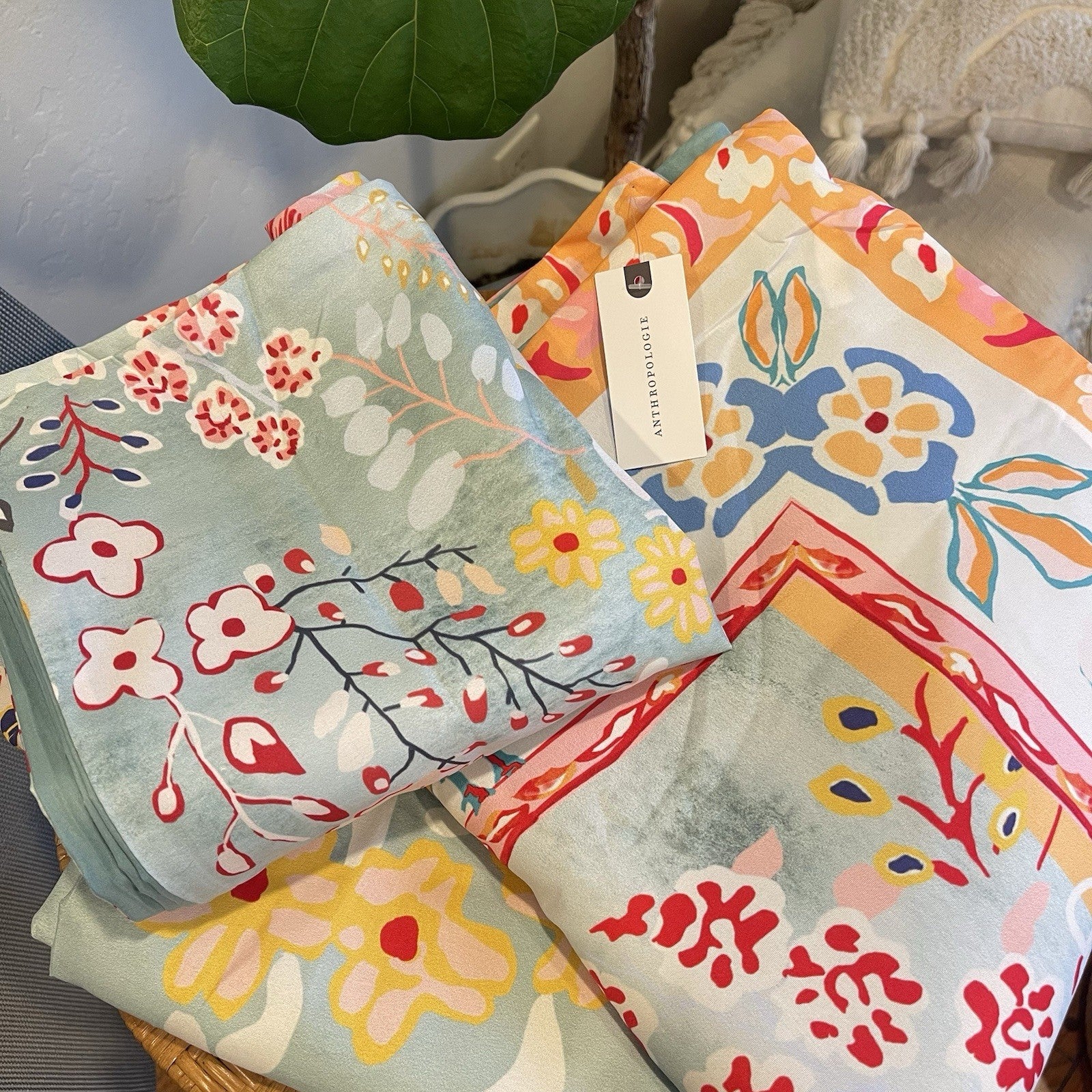 NEW Anthro Blue Jungle Multicolor Boho Queen / King Bedding Duvet & Sham Case