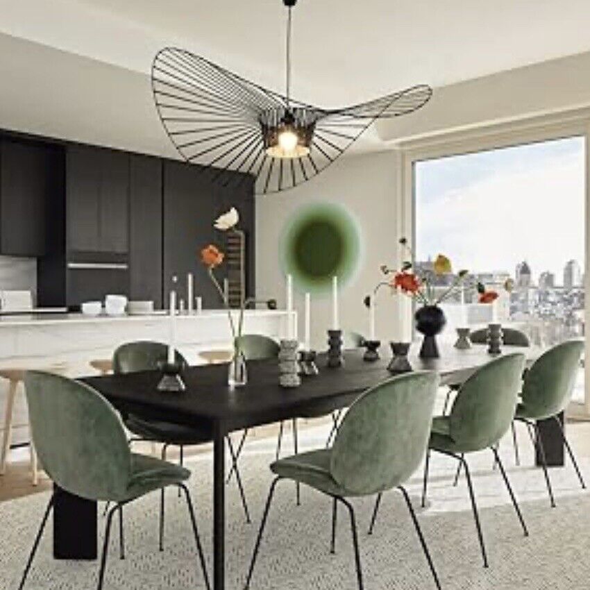 New West Elm XL Modern Black Woven Boho Hanging Chandelier Light Fixture Pendant