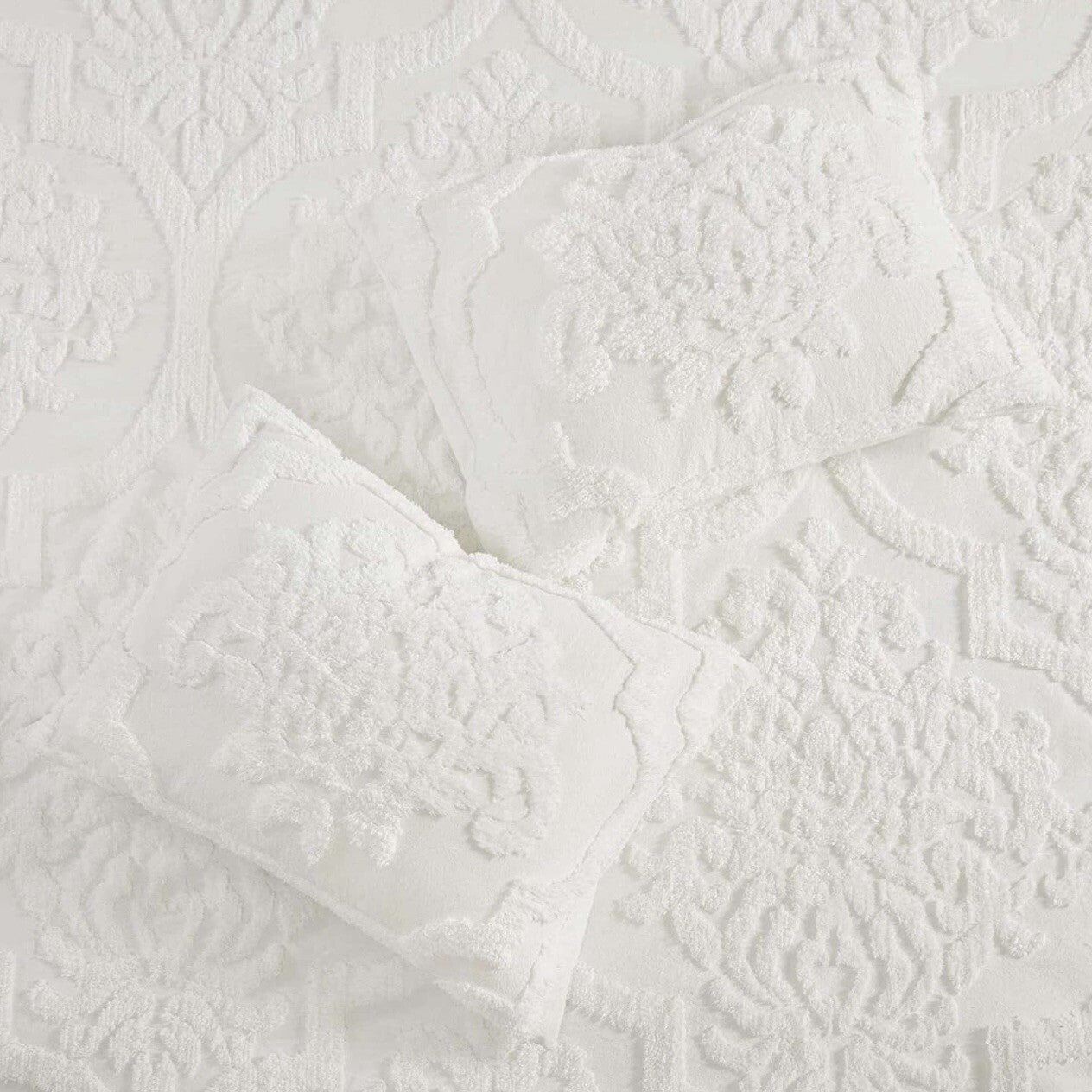 NEW Anthropologie White Queen Chenille Damask Comforter Bedding Blanket Sham Set