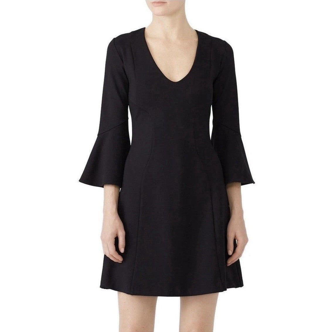 Amanda Uprichard Black Stretch Crepe Fresno Flair 3/4 Sleeve Dress Size Large