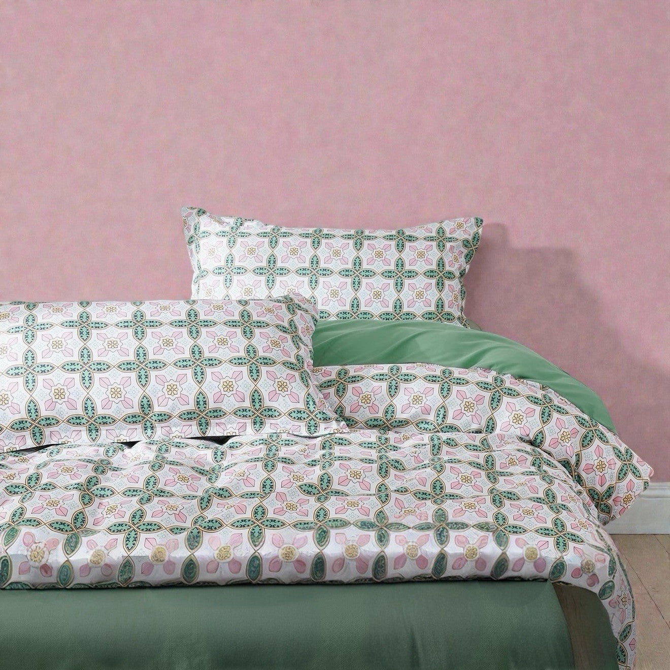 NEW Anthro Green Pink Paisley Retro Pattern Queen King Bedding Duvet & Sham Set