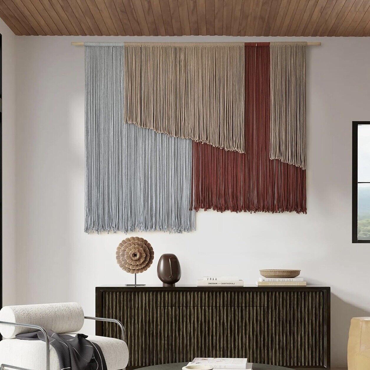 NEW Anthropologie XL Boho Tapestry Macrame Woven Color Block Wall Hanging 57x43
